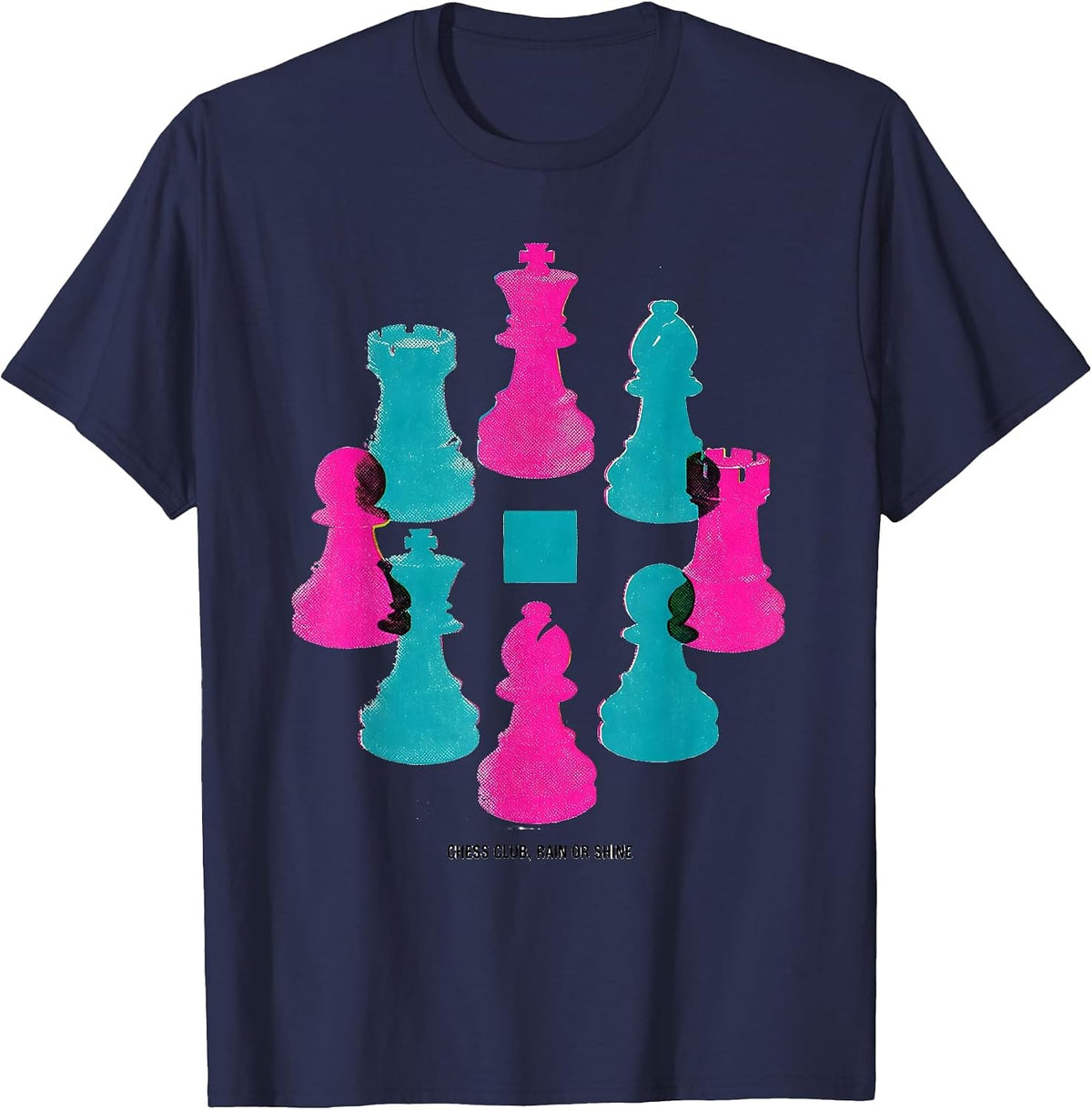 Chess Club Rain Or Shine Risograph Chess Player Humor T-Shirt - Navy Blue