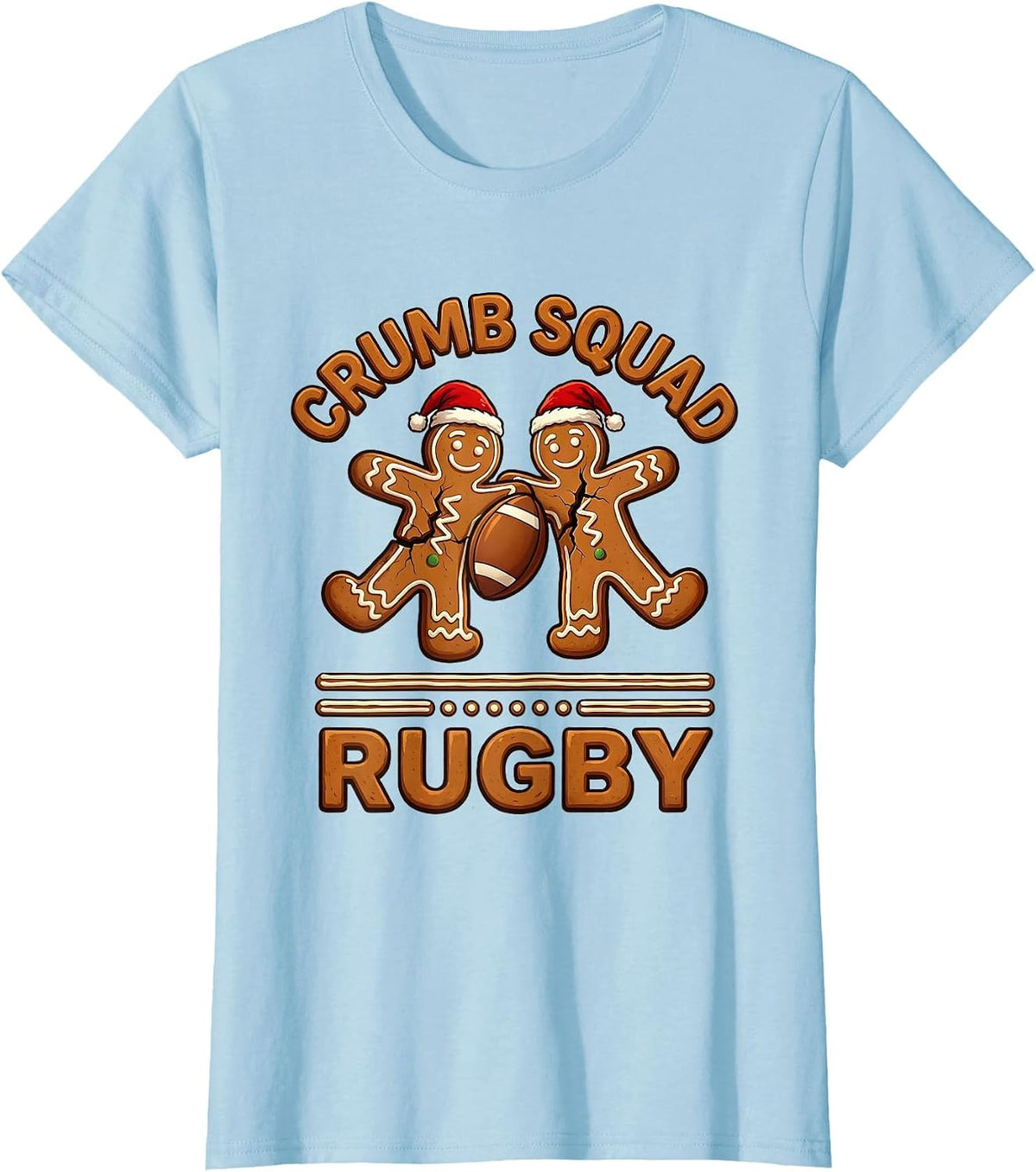 Crumb Squad Rugby Funny Gingerbread Man Christmas Sports T-Shirt - Baby Blue