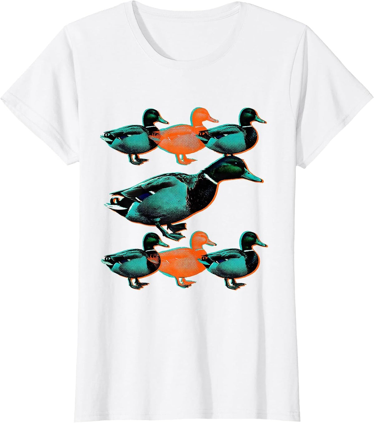Duck Silhouettes Risograph Funny Novelty Gift T-Shirt - White