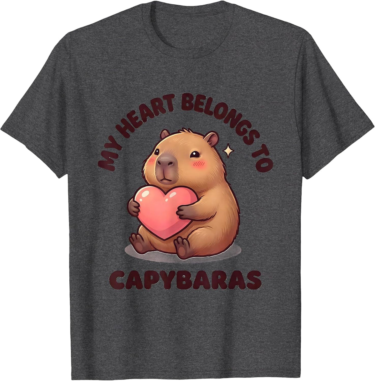 Men's My Heart Belongs To Capybaras Cute Kawaii Gamer Humor T-Shirt - Dark Heather Grey