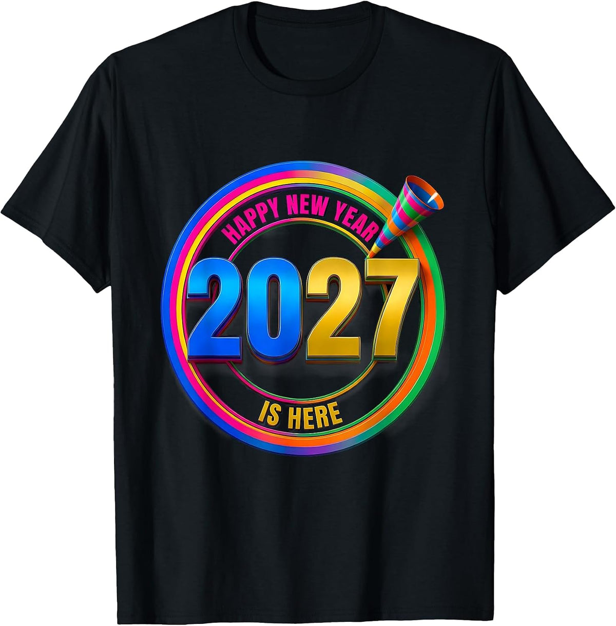 Men's Happy New Year 2027 Is Here Colorful Party Host Family T-Shirt - Black