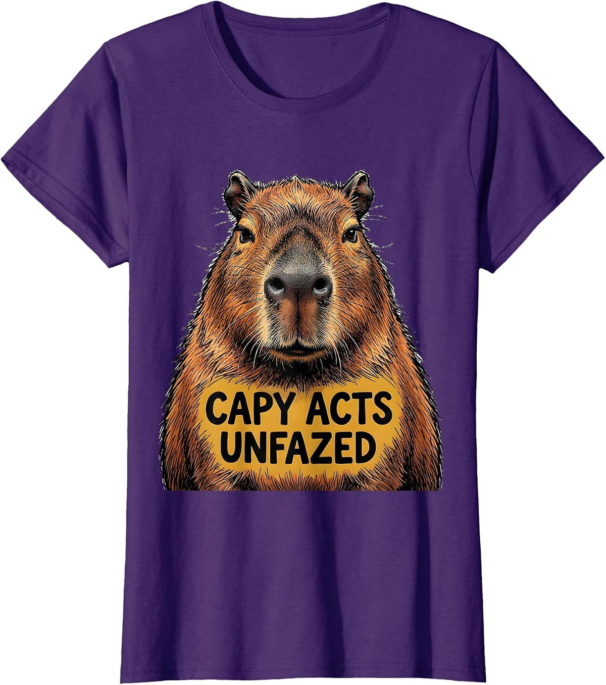Women's Capy Acts Unfazed Funny Capybara Meme Animal Humor T-Shirt - Purple