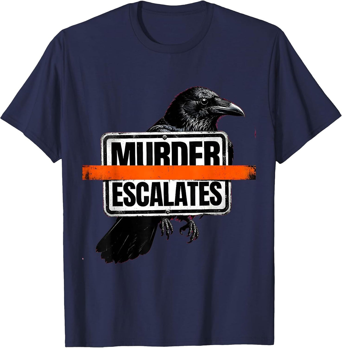 Men's Murder Escalates Brutalist Dark Humor Crow Raven Bird Lover T-Shirt - Navy Blue