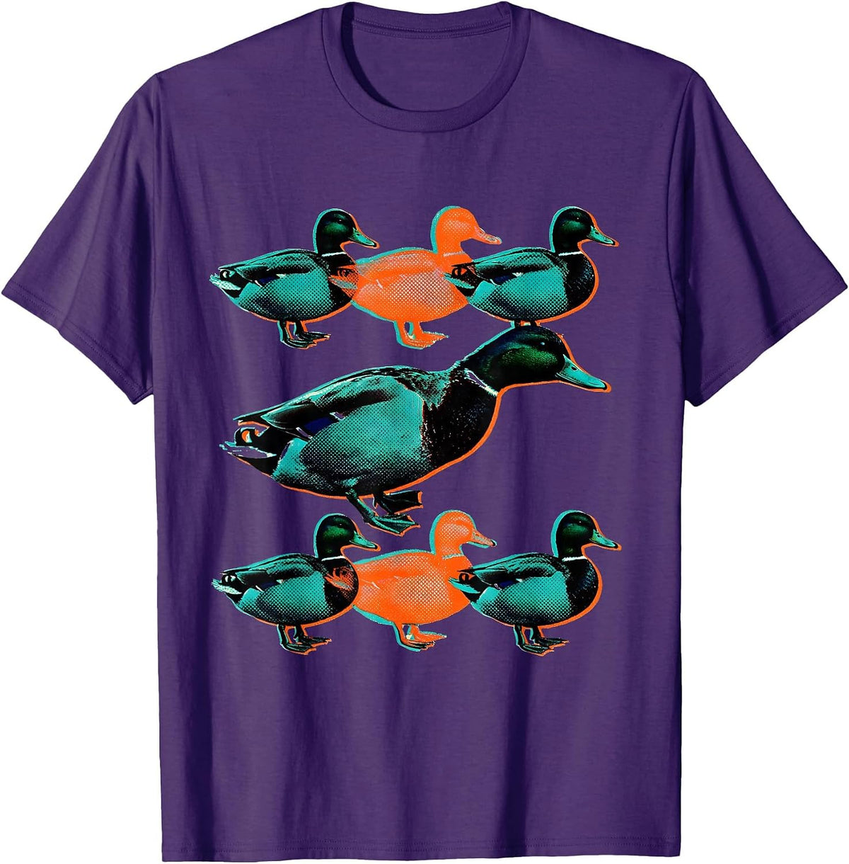 Duck Silhouettes Risograph Funny Novelty Gift T-Shirt - Purple