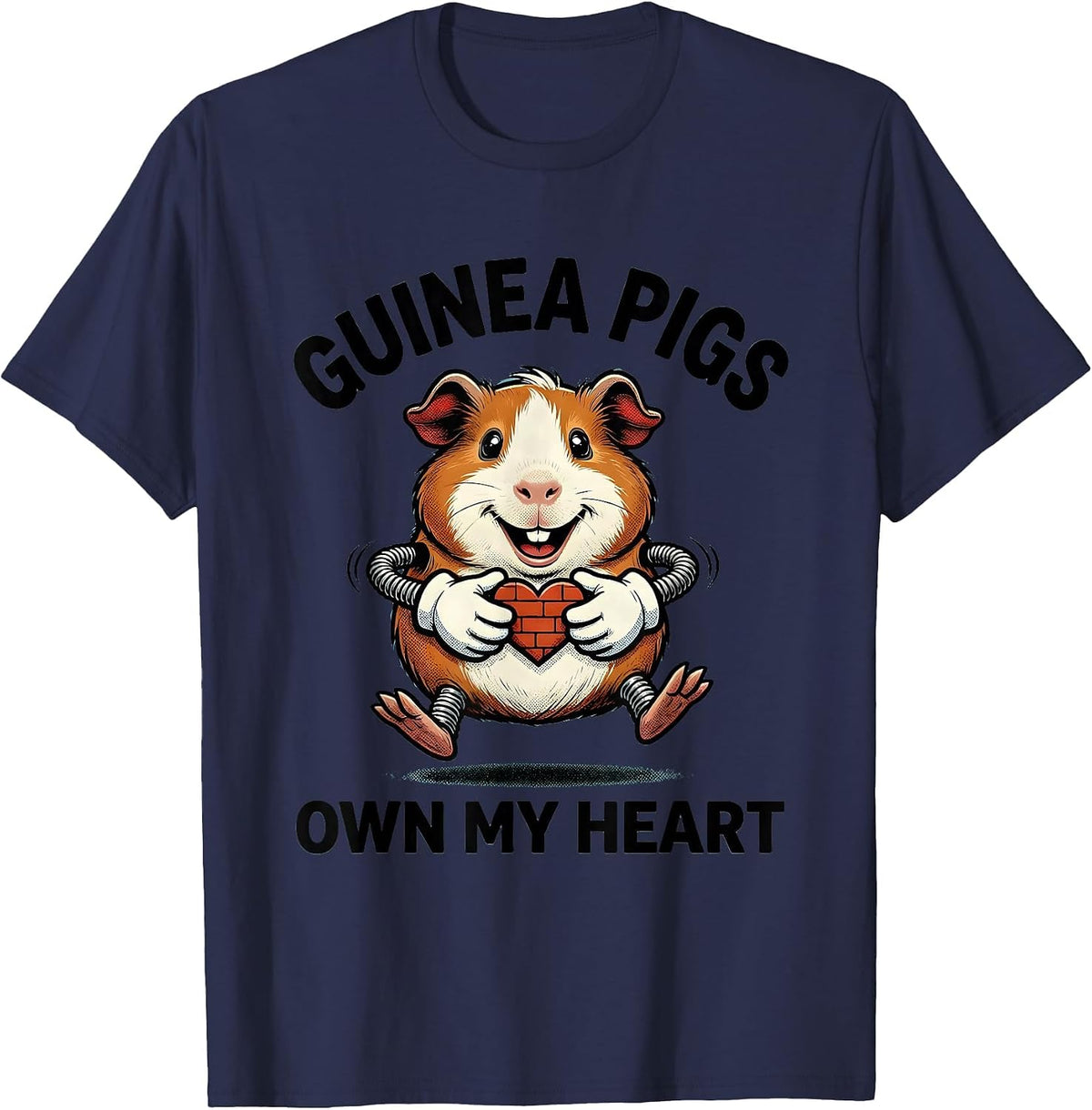 Guinea Pigs Own My Heart Retro Cartoon Pig Lover Humor T-Shirt - Navy Blue