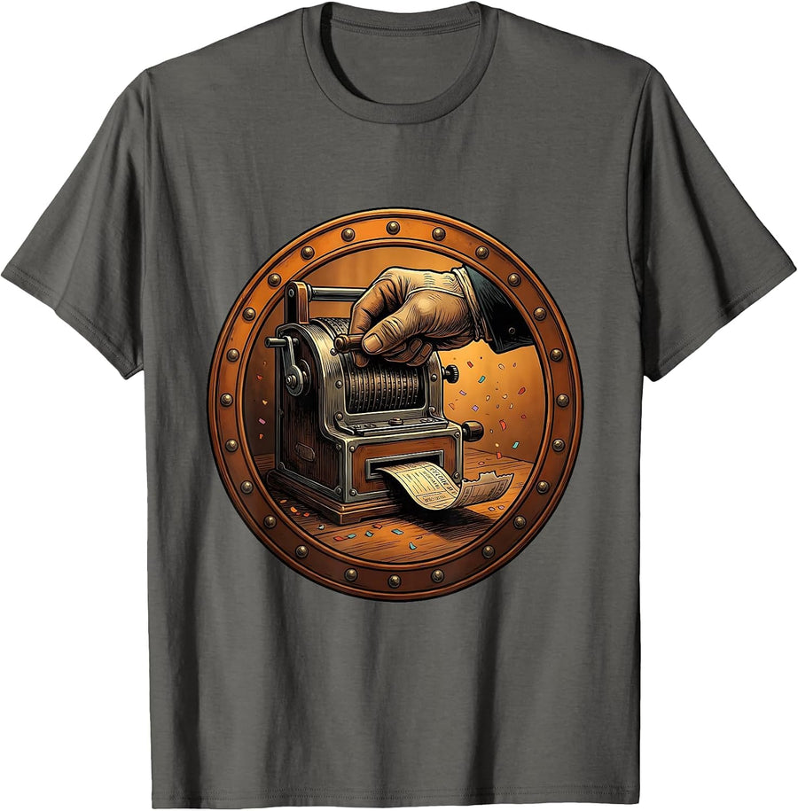 Vintage Bus Driver Ticket Machine Punch Graphic T-Shirt - Asphalt Grey