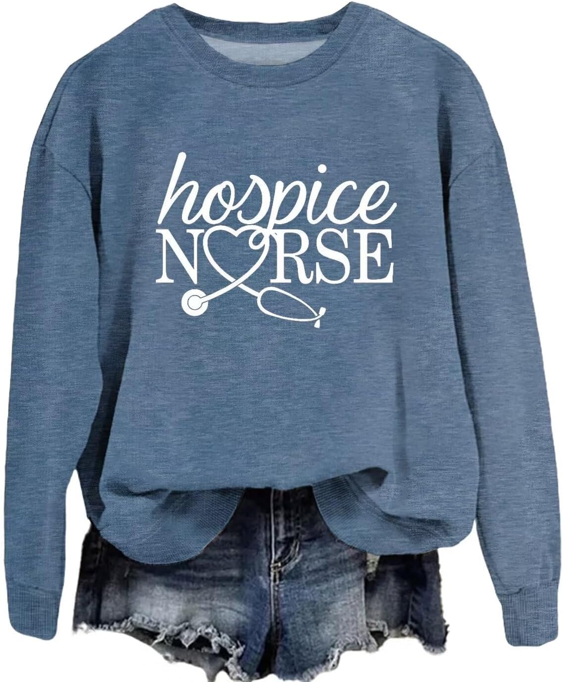 Hospice Nurse Sweatshirts for Women Crewneck Funny Graphic Sweatshirt Long Sleeve Nursing Student Casual Pullover - Blue