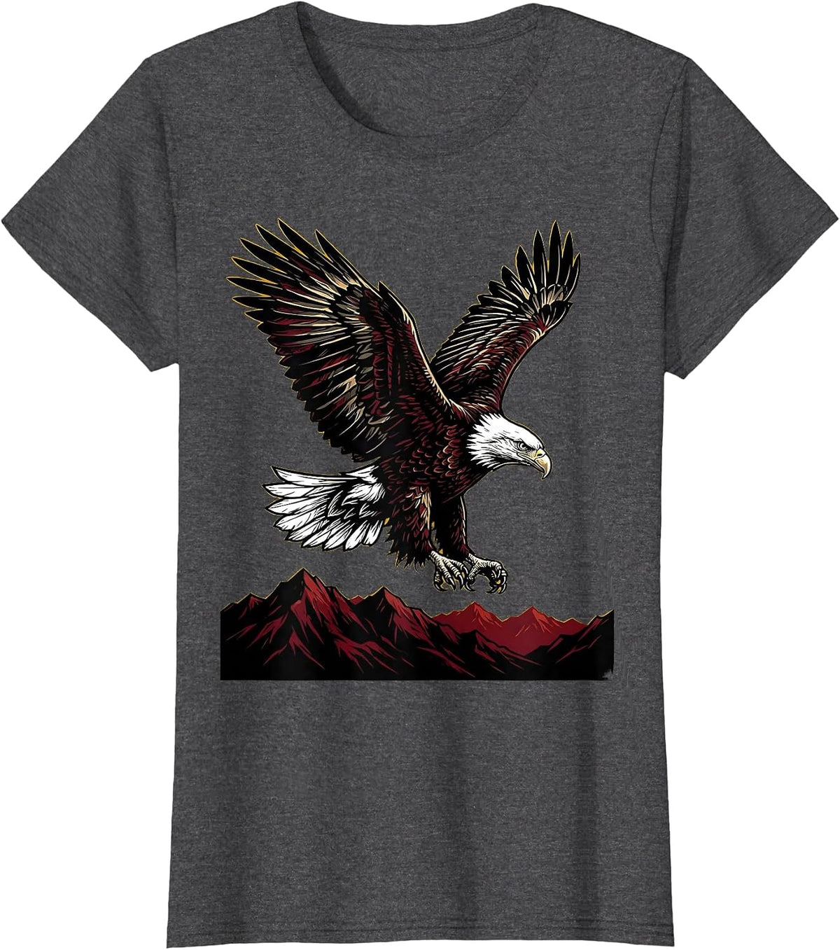 Women's Bald Eagle Soaring Over Mountain Ridge T-Shirt - Dark Heather Grey