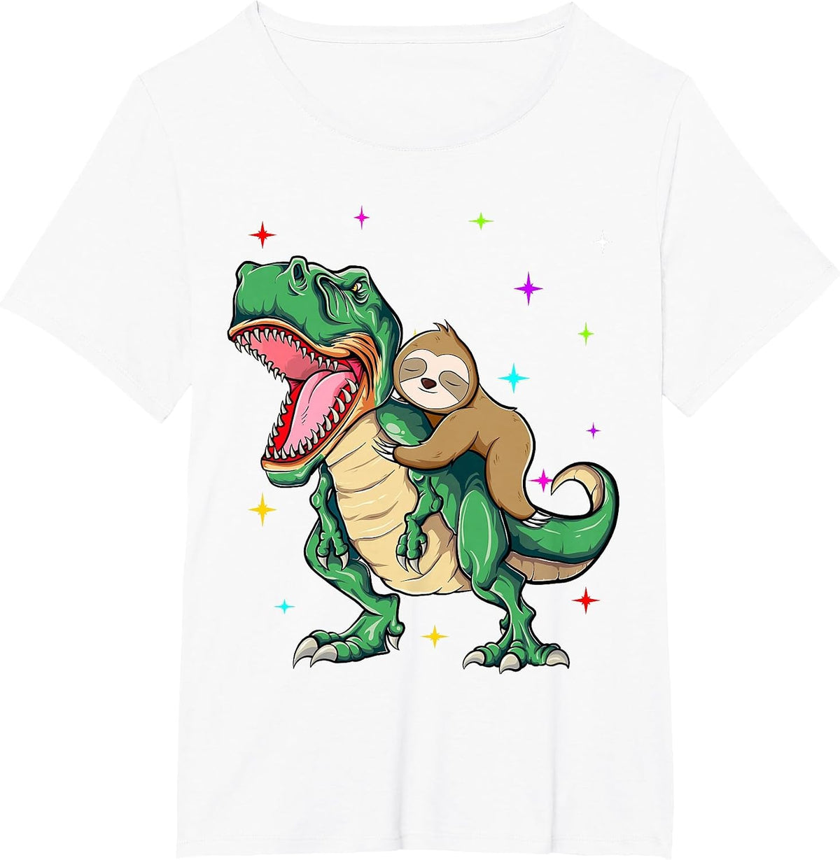 Funny Sloth Riding a T-Rex Dinosaur T-Shirt - White