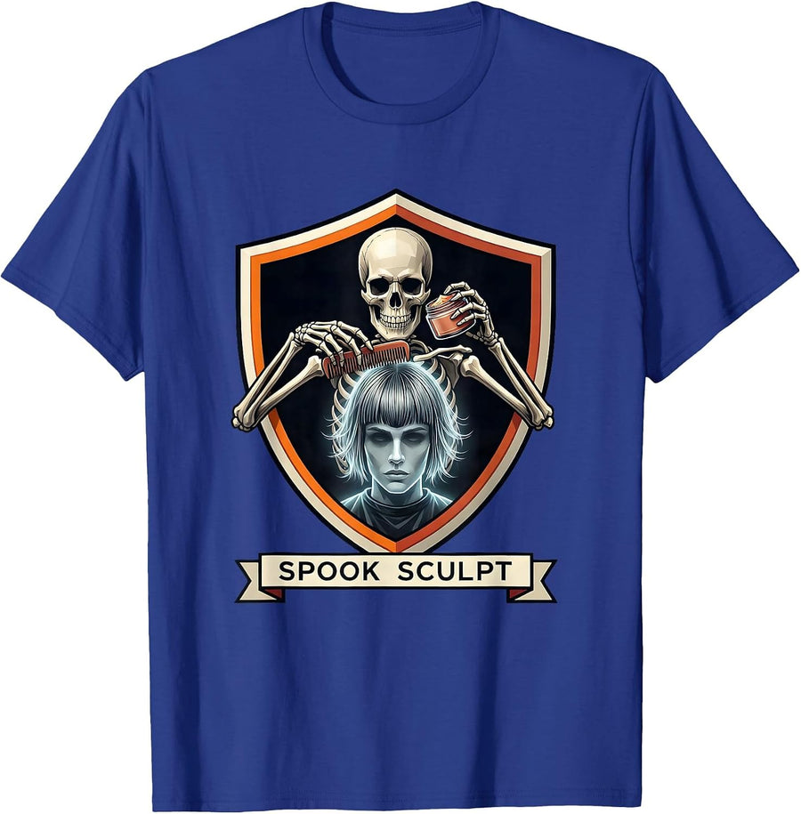 Spook Sculpt Skeleton Hairstylist Funny Hairdresser T-Shirt - Royal Blue
