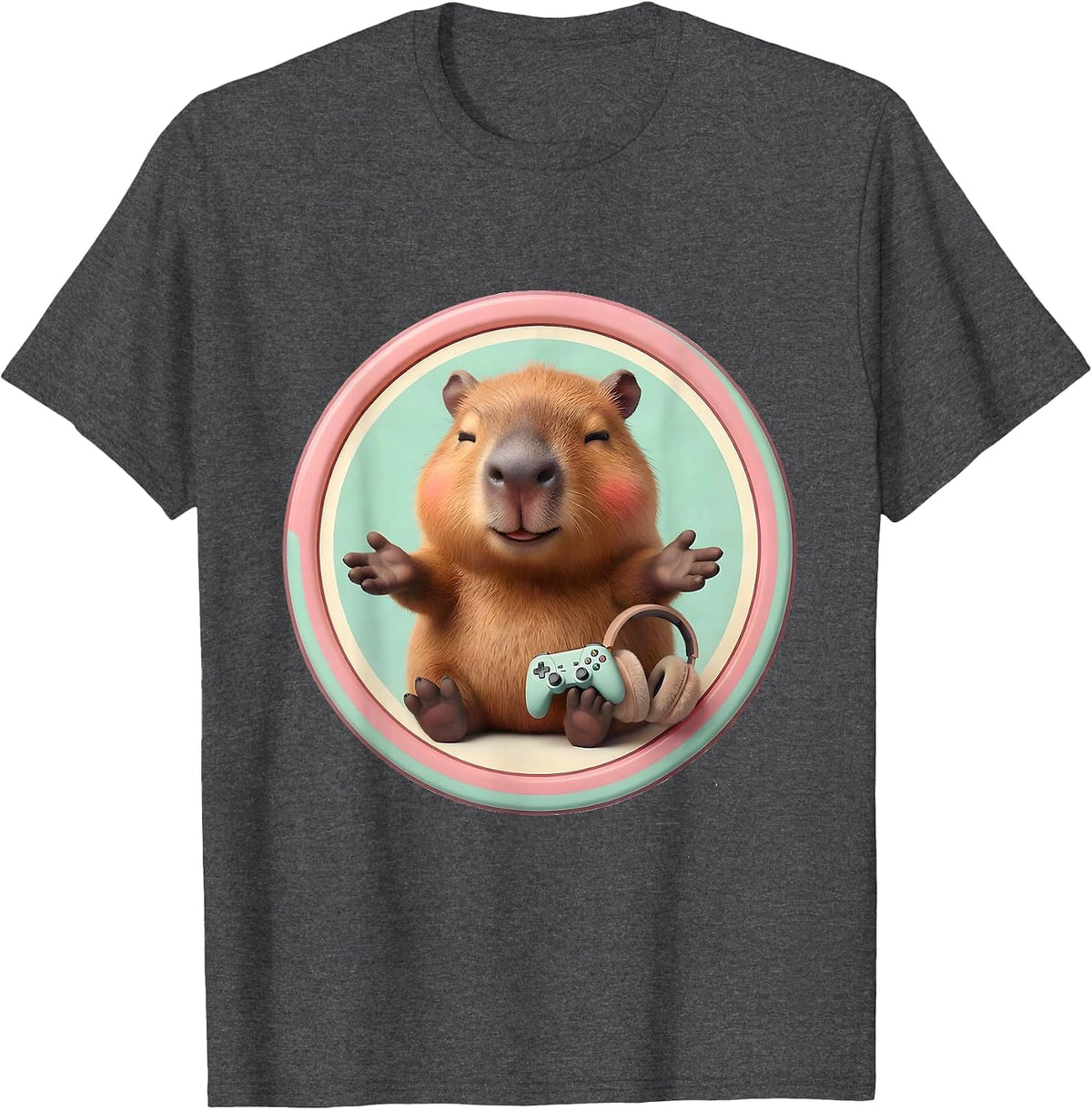 Capybara Gamer Meme Humor Cute Kawaii T-Shirt - Dark Heather Grey