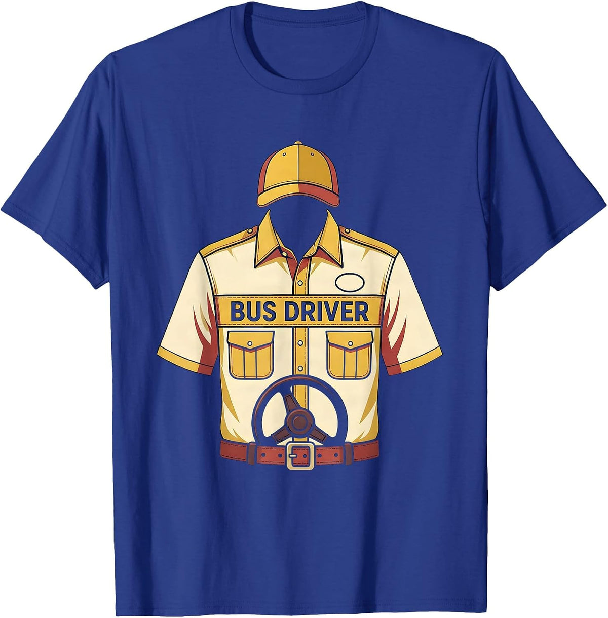 Men's Bus Driver Costume Halloween Lazy Occupation Uniform T-Shirt - Royal Blue