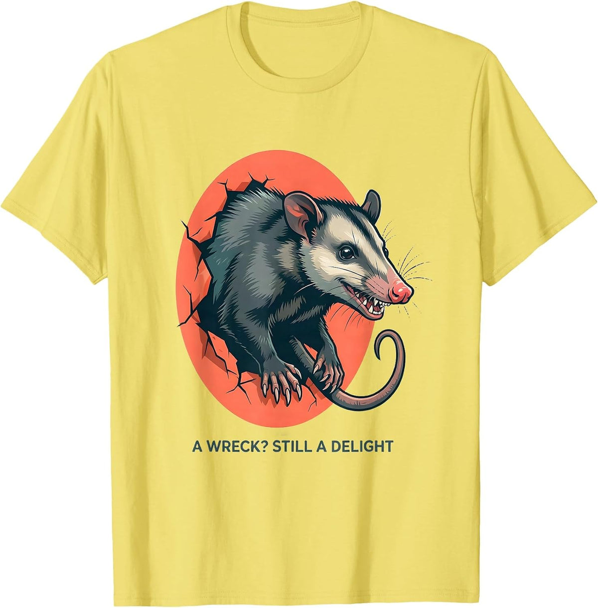 Men's A Wreck? Still A Delight Funny Opossum Animal Meme Humor T-Shirt - Lemon Yellow