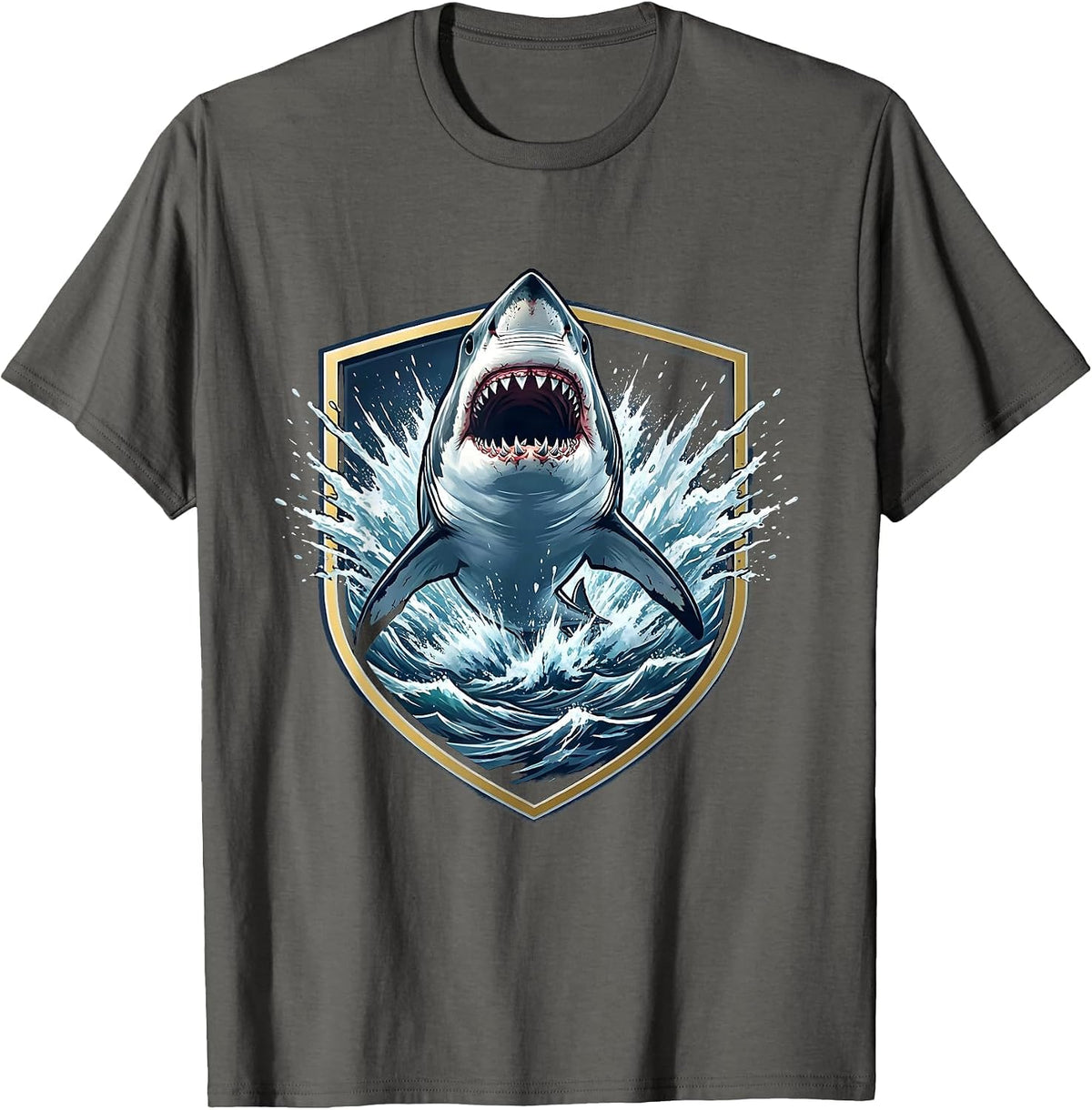 Shark Night Ocean Burst Anime Graphic T-Shirt - Asphalt Grey