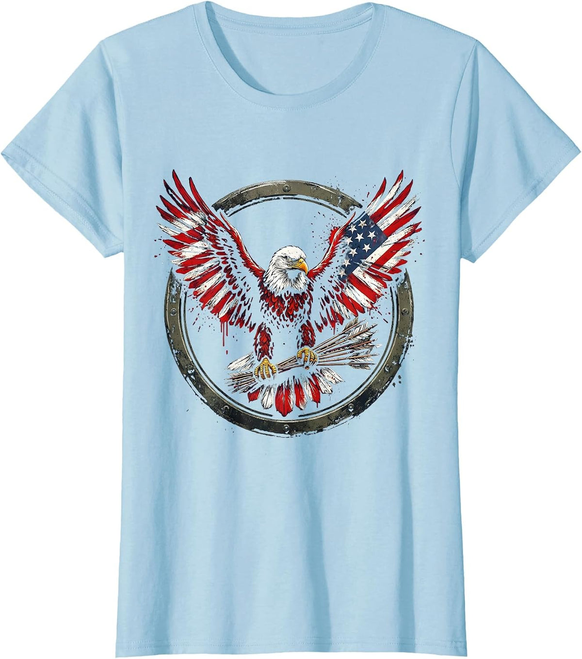 US Army Eagle Clutching Arrows Patriotic Design T-Shirt - Baby Blue
