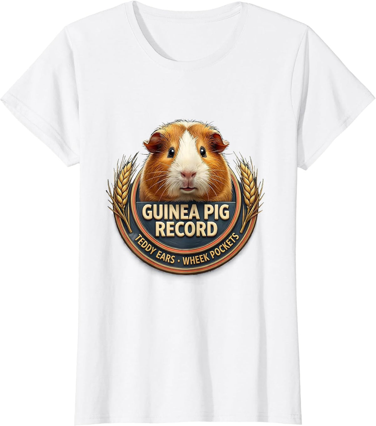 Women's Guinea Pig Record: Teddy Ears, Wheek Pockets Cute T-Shirt - White