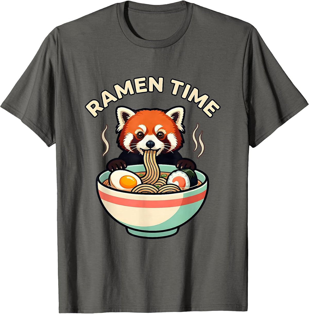 Men's Ramen Time Cute Kawaii Red Panda Eating Ramen Animal Lover T-Shirt - Asphalt Grey