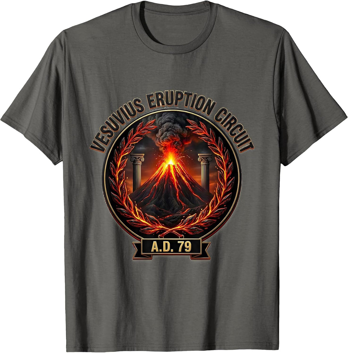 Vesuvius Eruption Circuit A.D. 79 Funny Volcano History T-Shirt - Asphalt Grey