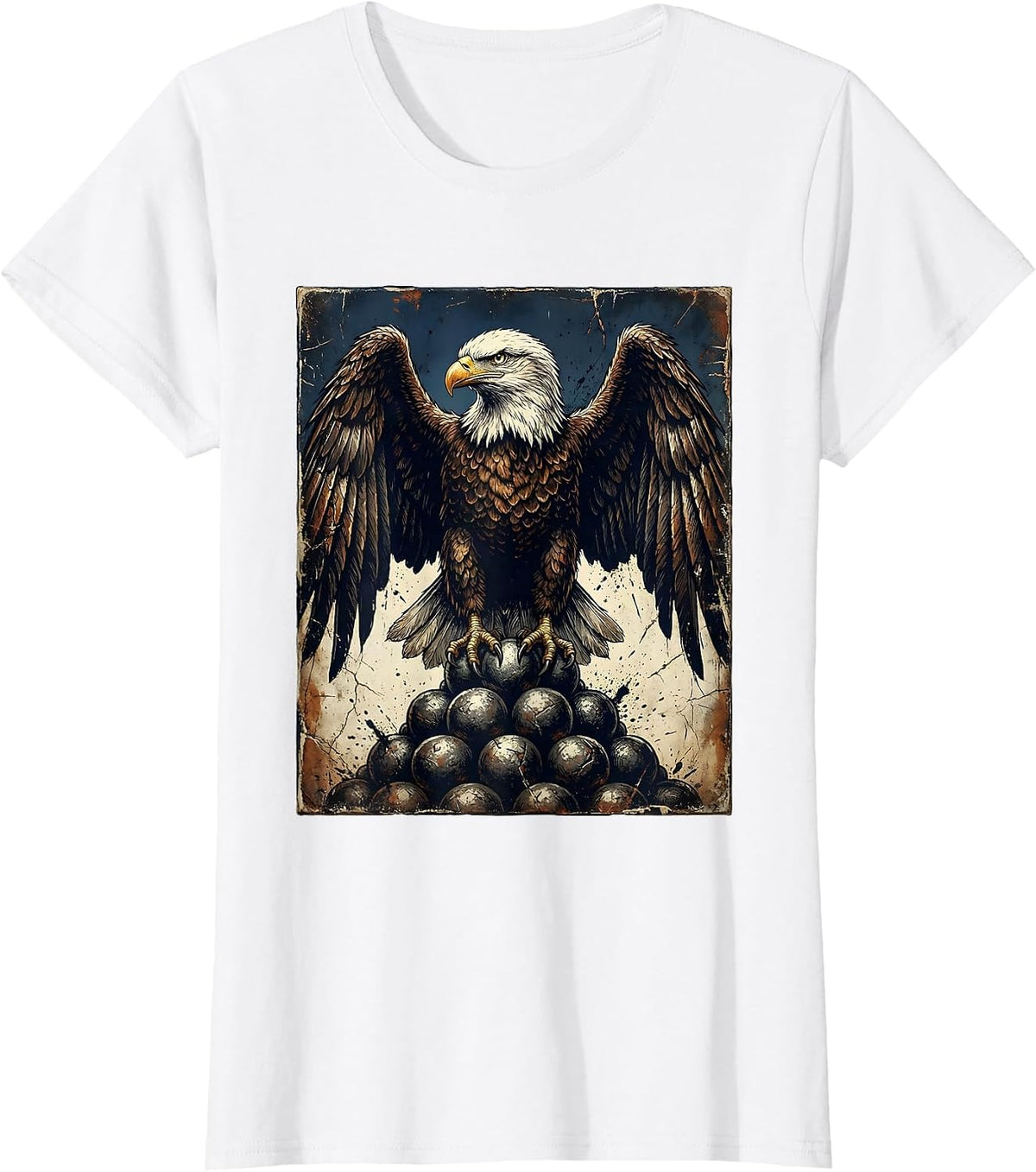 Eagle and Cannonballs 1776 Patriotic Illustration T-Shirt - White