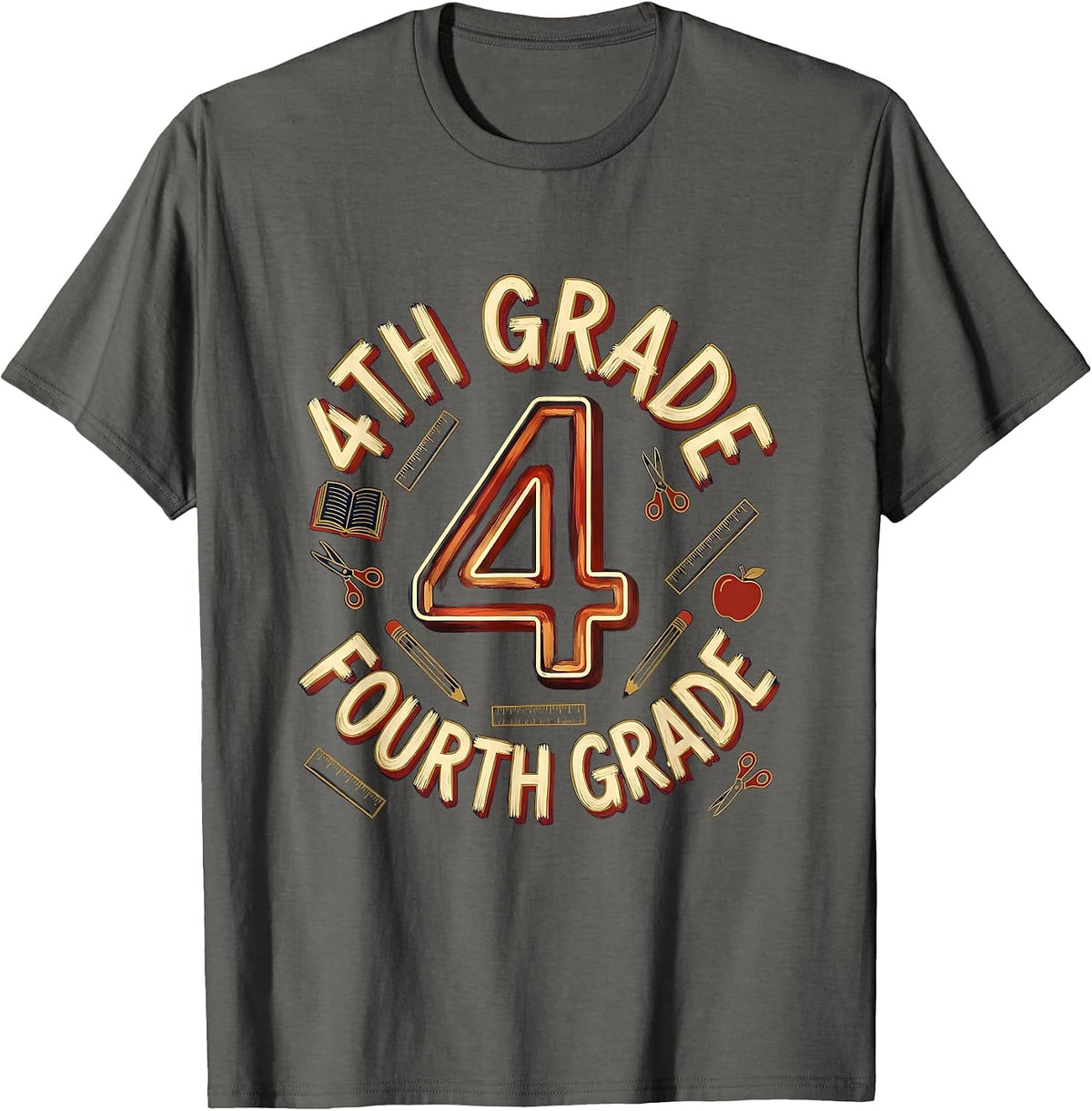 Men's 4TH GRADE Fourth Grade Typography Team Back To School T-Shirt - Asphalt Grey