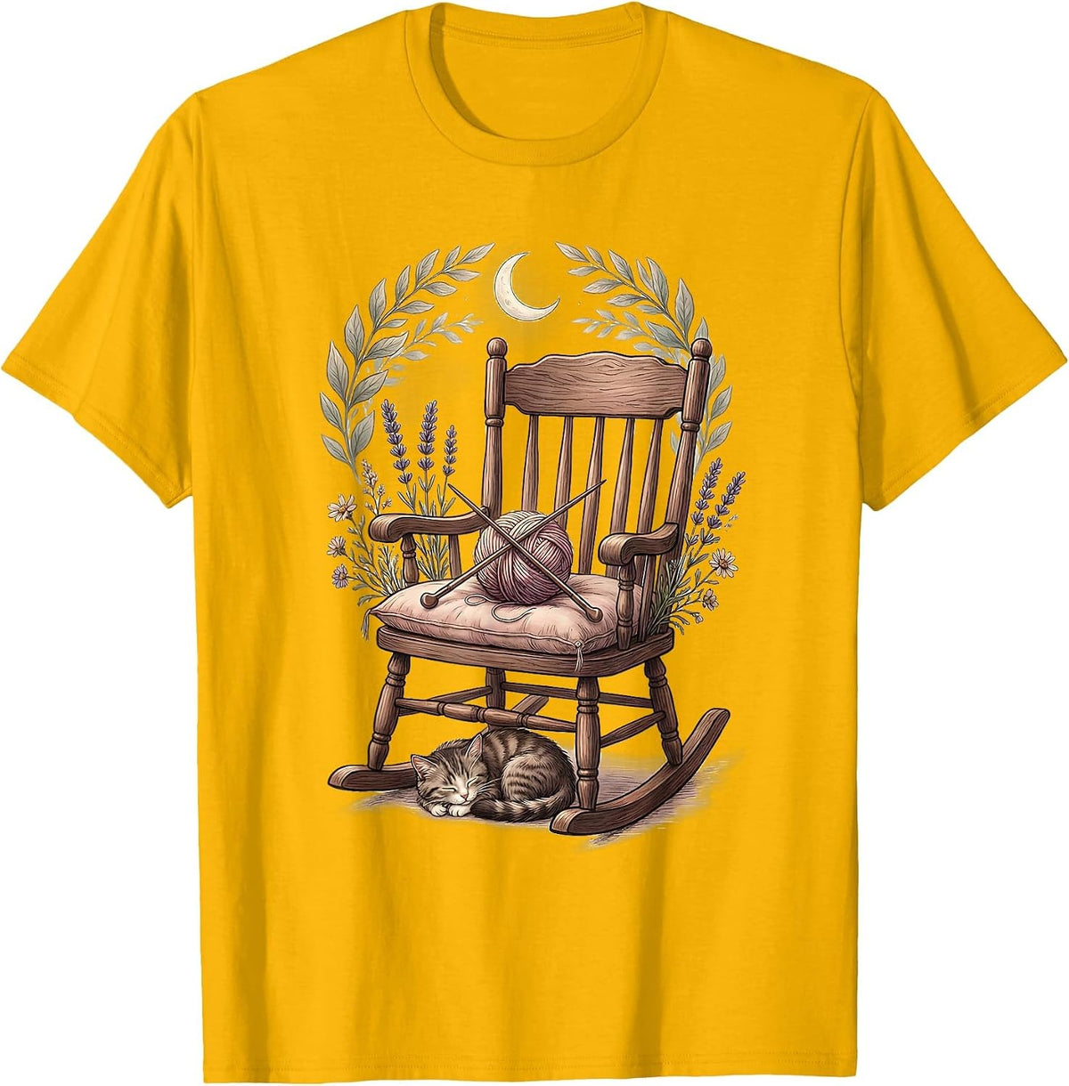 Nana Rocking Chair Knitting Needles Graphic T-Shirt - Golden Yellow