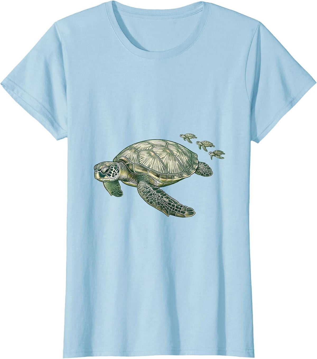 Women's Mama Sea Turtle and Hatchlings Ocean Journey T-Shirt - Baby Blue