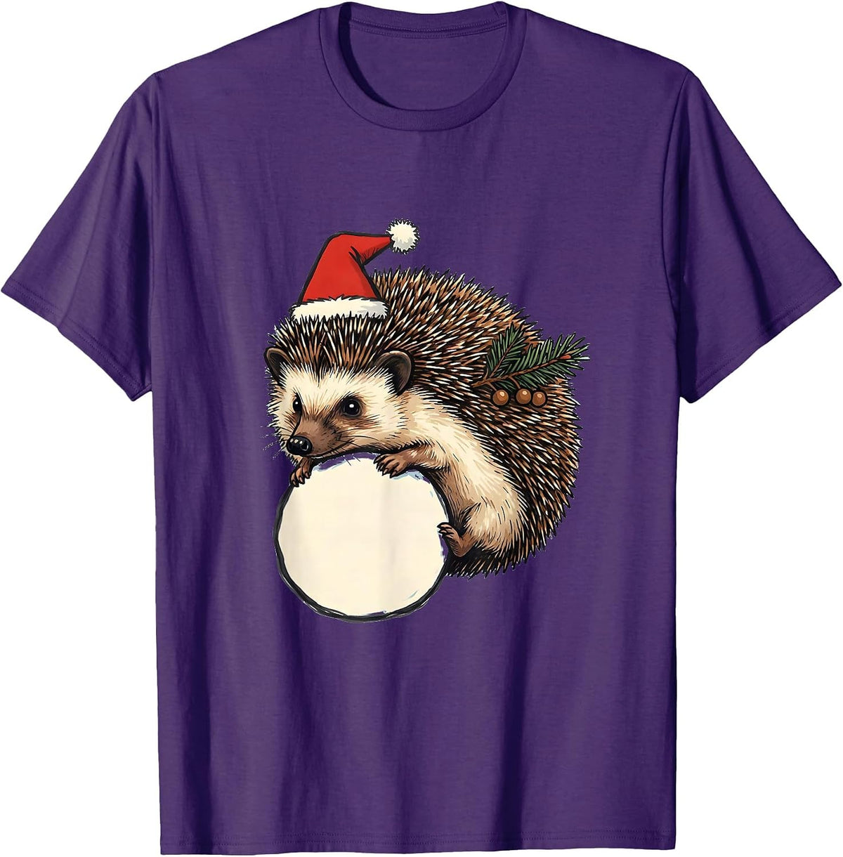 Hedgehog Rolling Snowball Cute Christmas Kids Gift T-Shirt - Purple