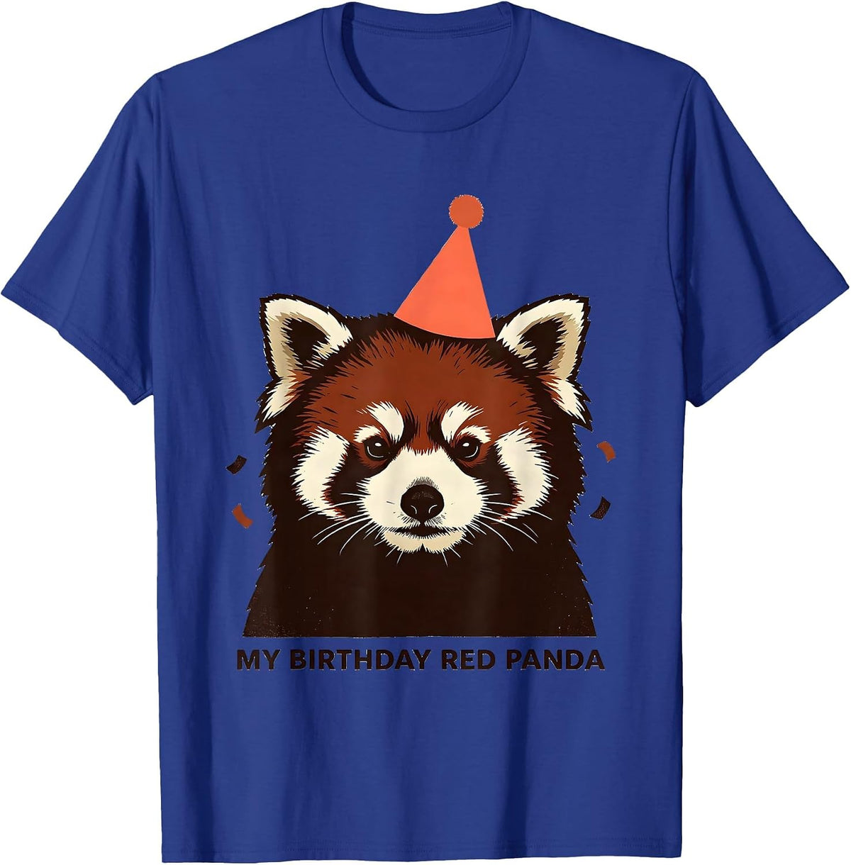 My Birthday Red Panda Cute Linocut Birthday Party Hat T-Shirt - Royal Blue
