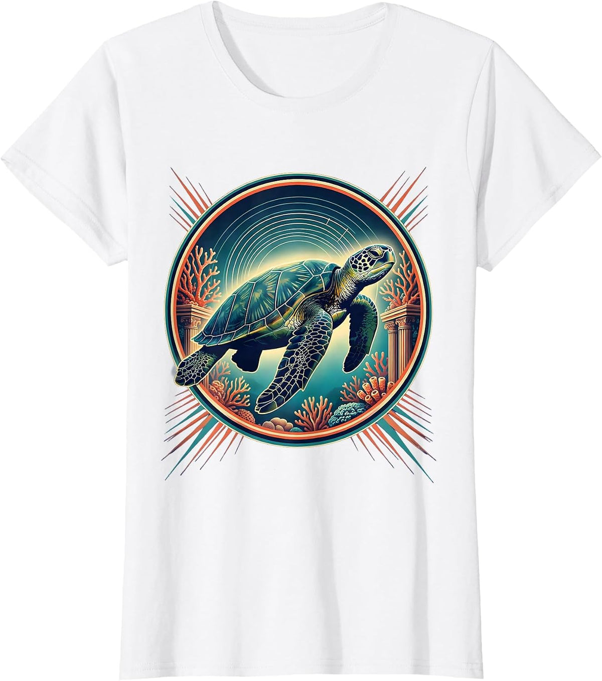 Women's Puerto Rico Sea Turtle Coral Reef Illustration T-Shirt - White