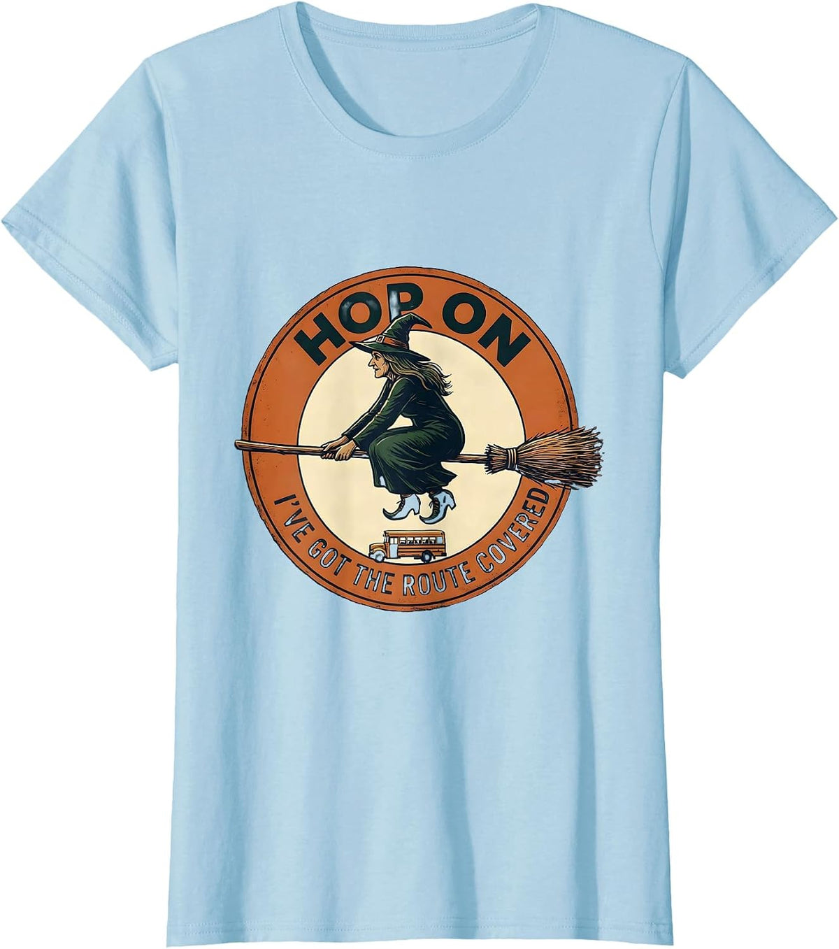 Hop On, I've Got The Route Covered Vintage Halloween School T-Shirt - Baby Blue