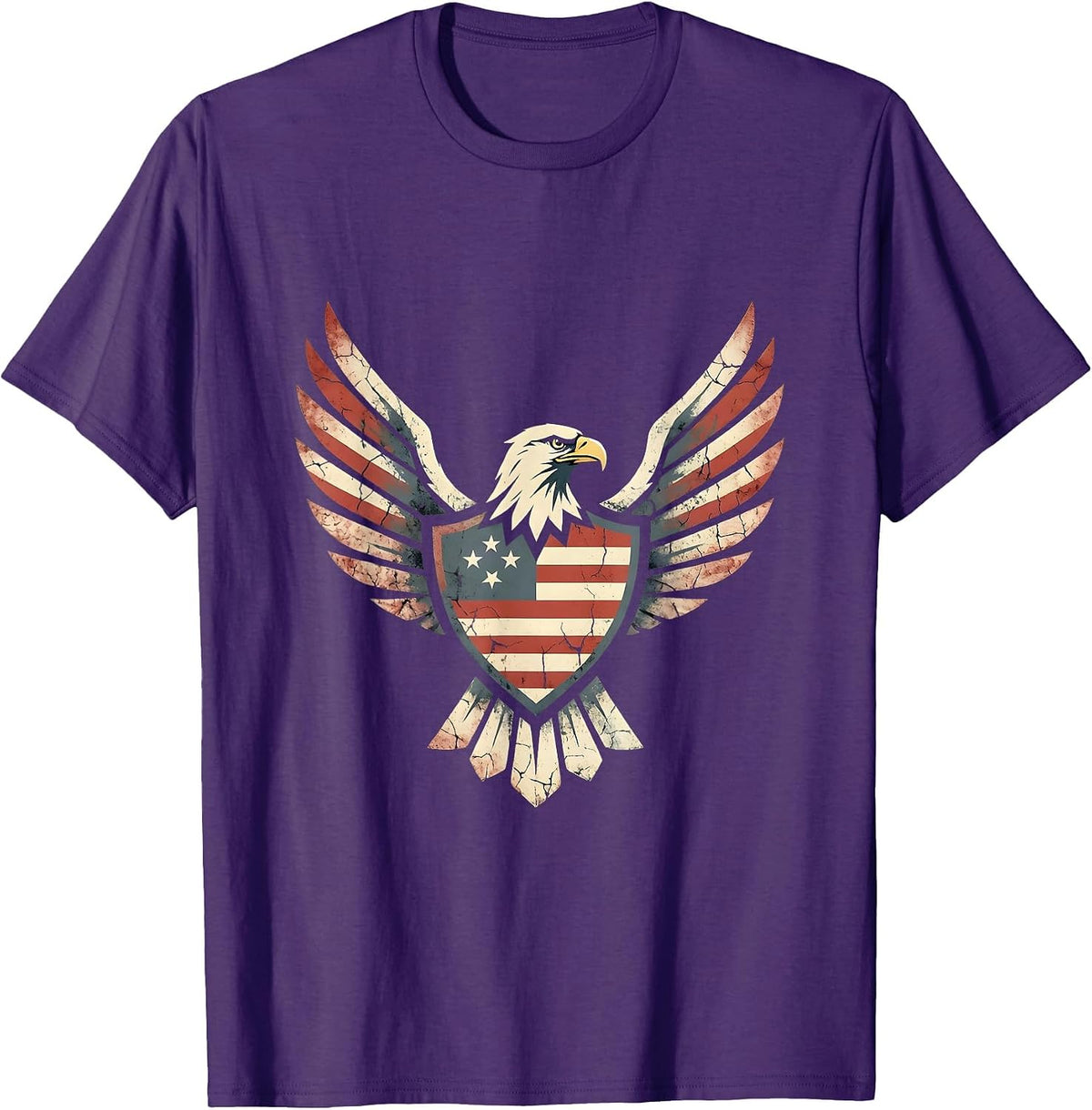 Men's American Flag Warrior Shield and Eagle Graphic T-Shirt - Purple