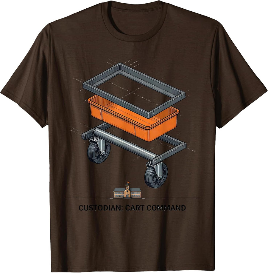 Custodian: Cart Command Exploded View Technical School T-Shirt - Brown