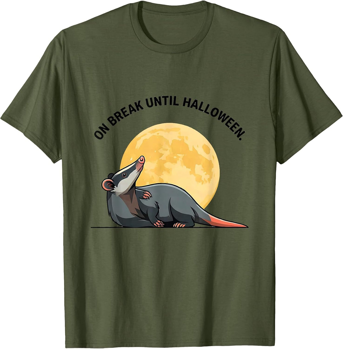 Men's On Break Until Halloween Whimsical Spooky Opossum Halloween T-Shirt - Olive Green