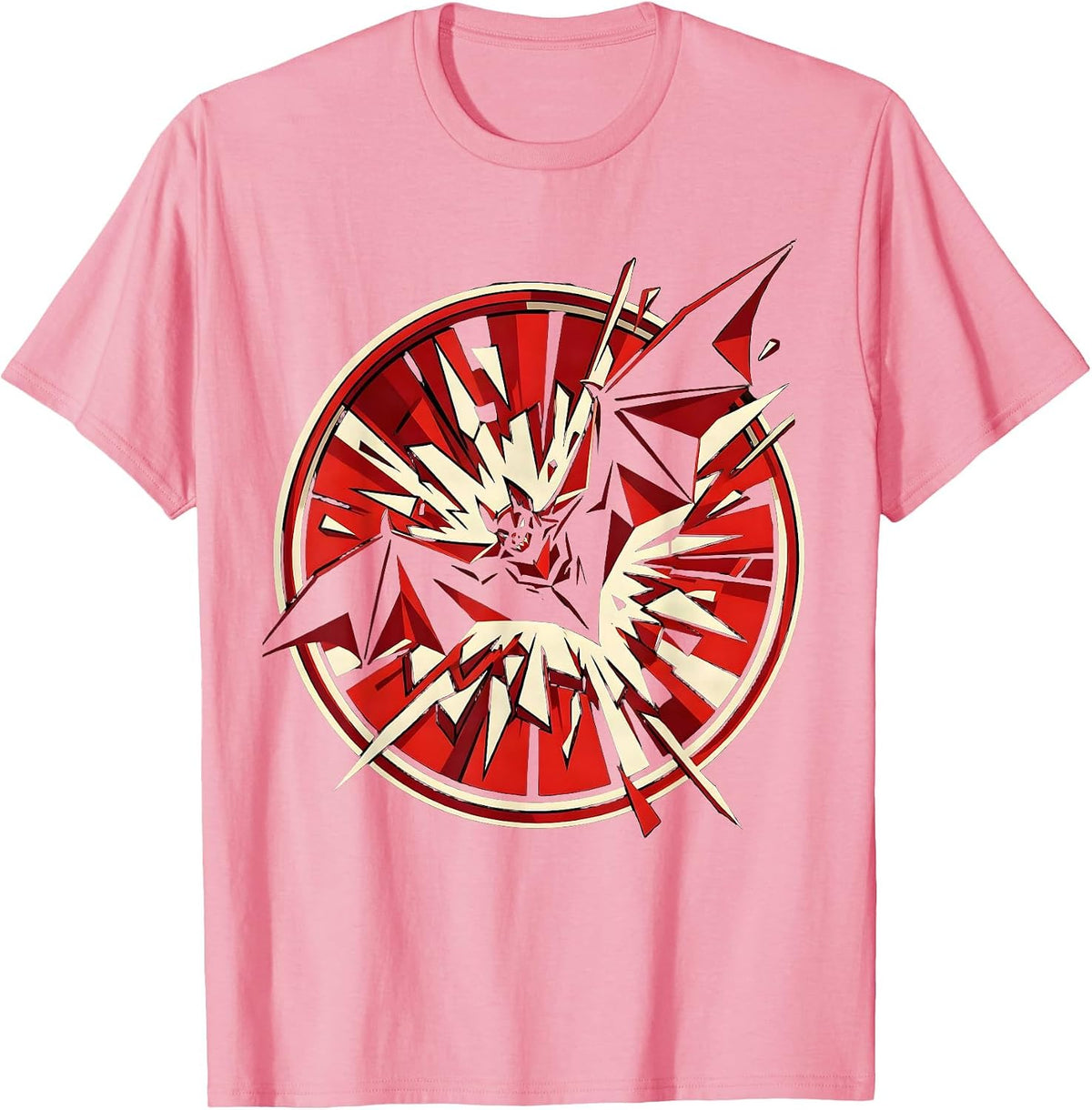 Punk Bat Shattering Glass Dark Art Design T-Shirt - Pink