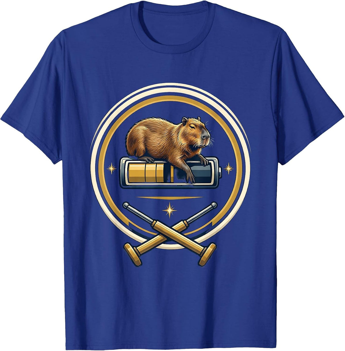 Capybara Gamer Emblem Drowsy Cool Gaming Humor T-Shirt - Royal Blue