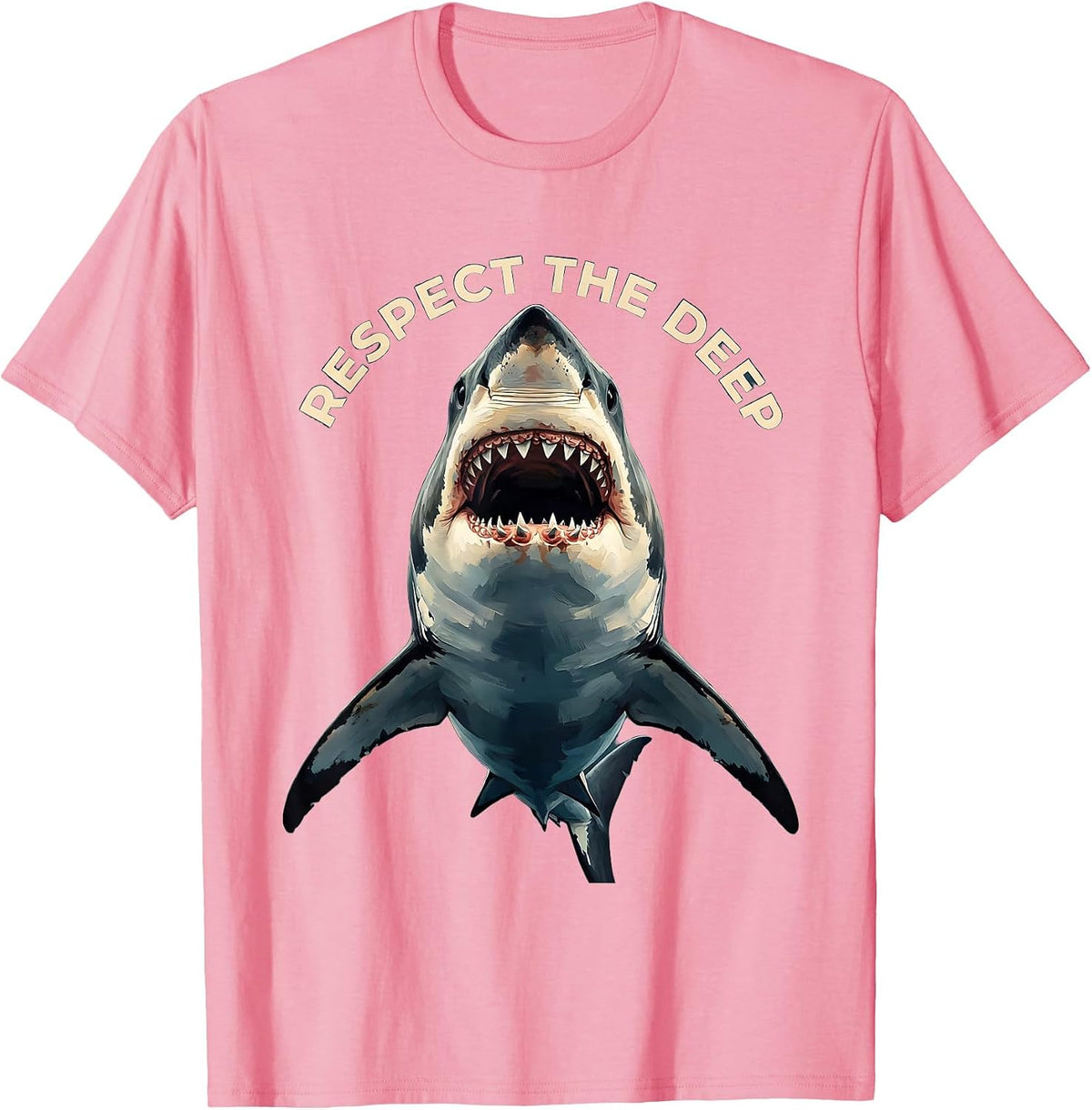 Men's Respect the Deep Shark Ocean Design T-Shirt - Pink