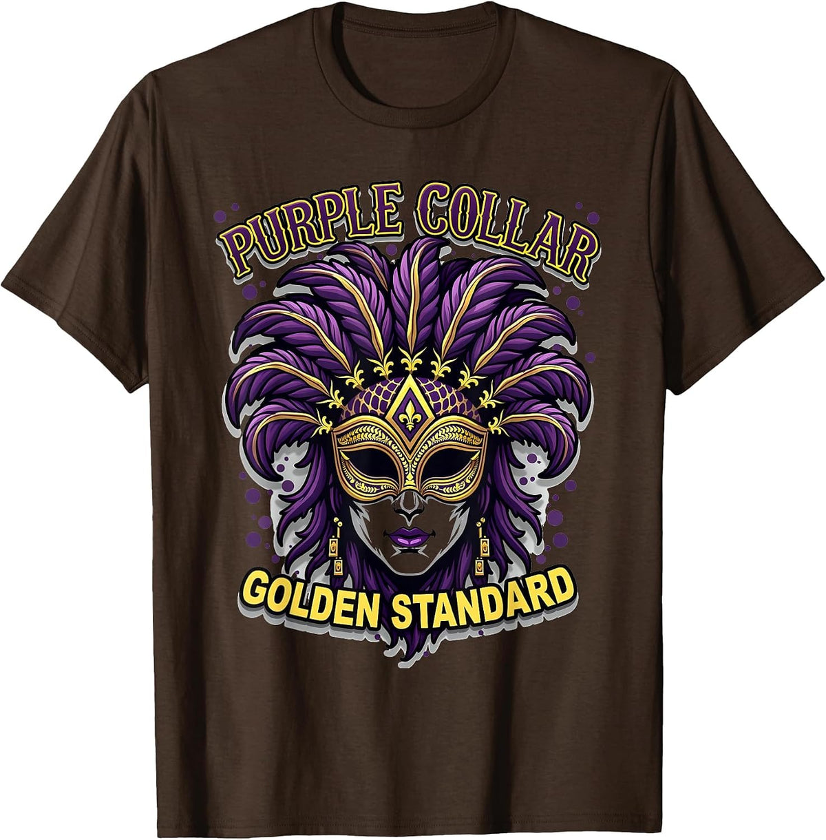 Purple Collar Golden Standard Mardi Gras Design T-Shirt - Brown