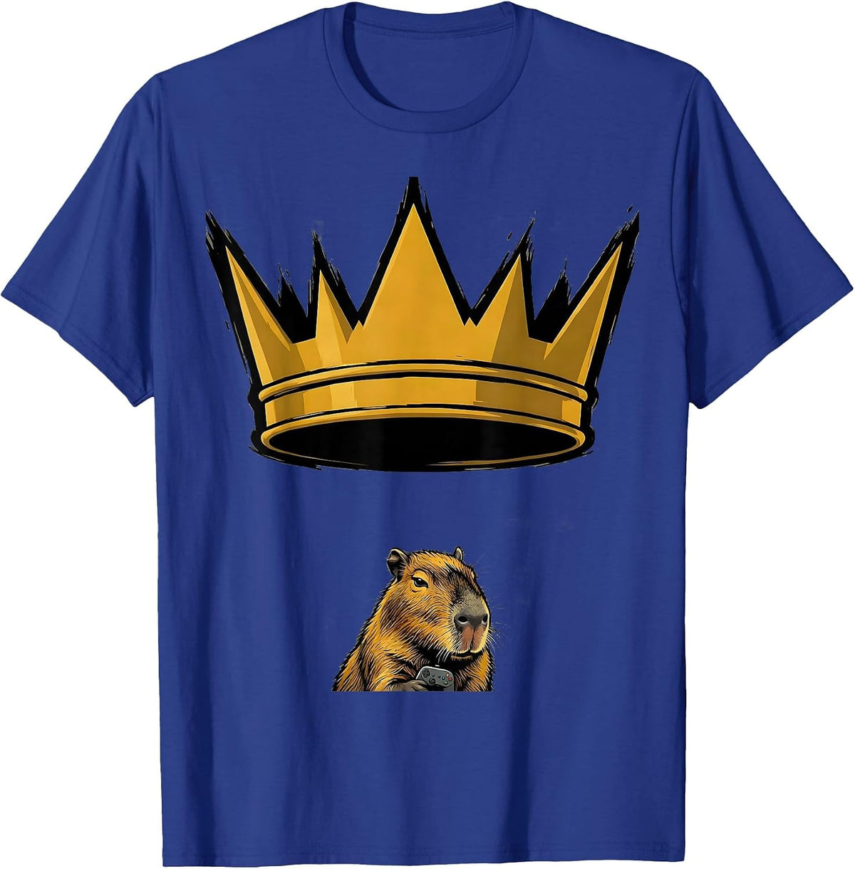 Men's Crown Over Capybara Gamer Meme Humor T-Shirt - Royal Blue