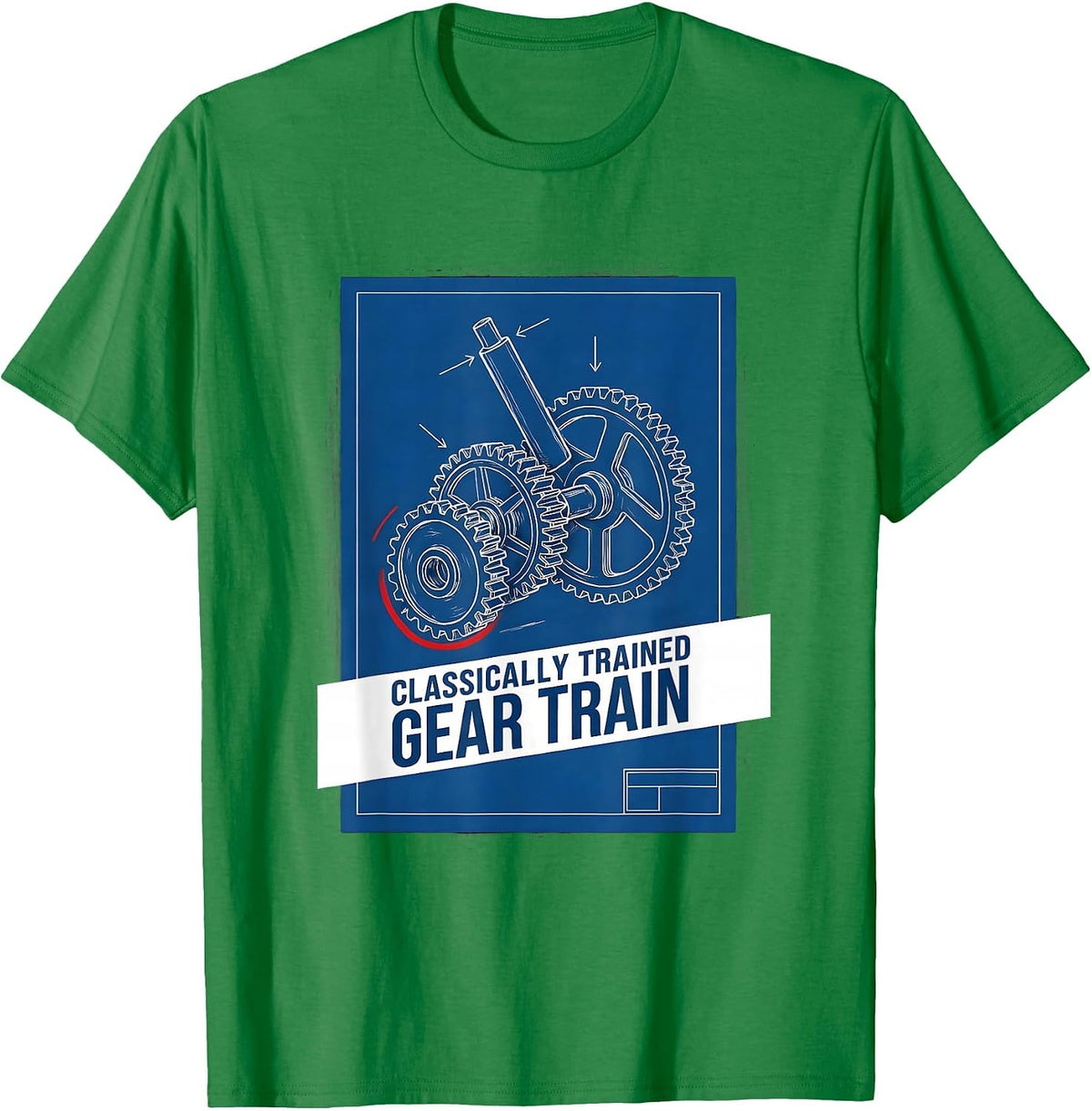 Men's Classically Trained Gear Train Technical Blueprint Retro T-Shirt - Kelly Green