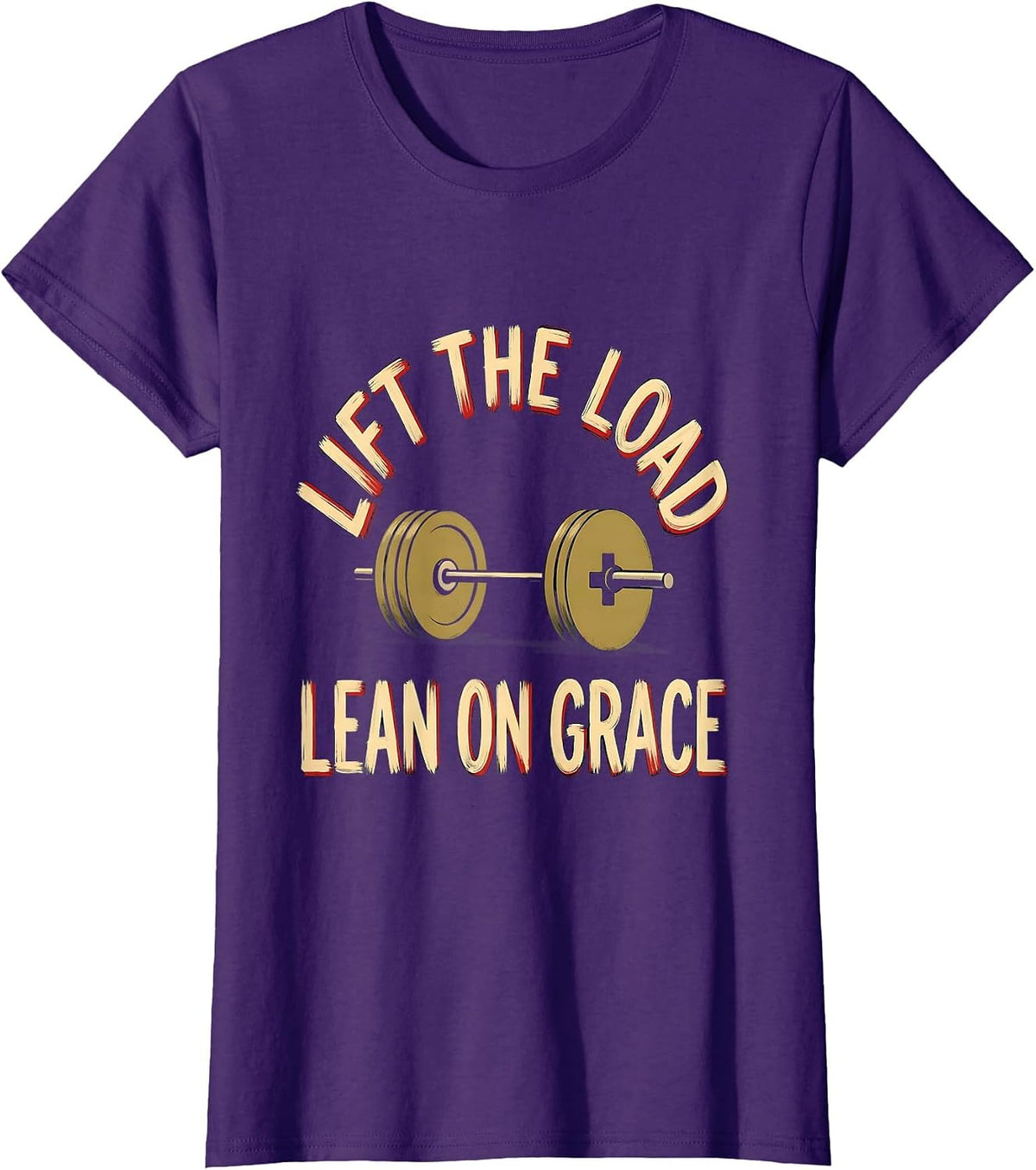 Women's Lift The Load Lean On Grace Christian Weightlifter Gym Humor T-Shirt - Purple