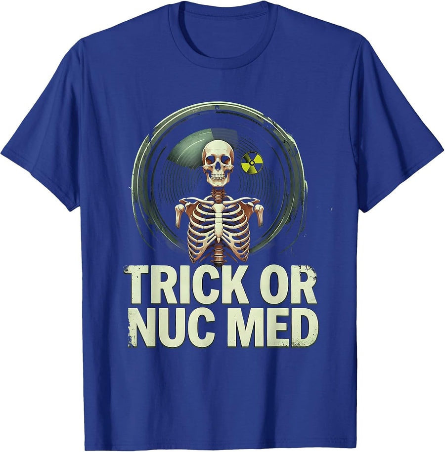 Trick Or Nuc Med Distressed Radiology Tech Halloween T-Shirt - Royal Blue