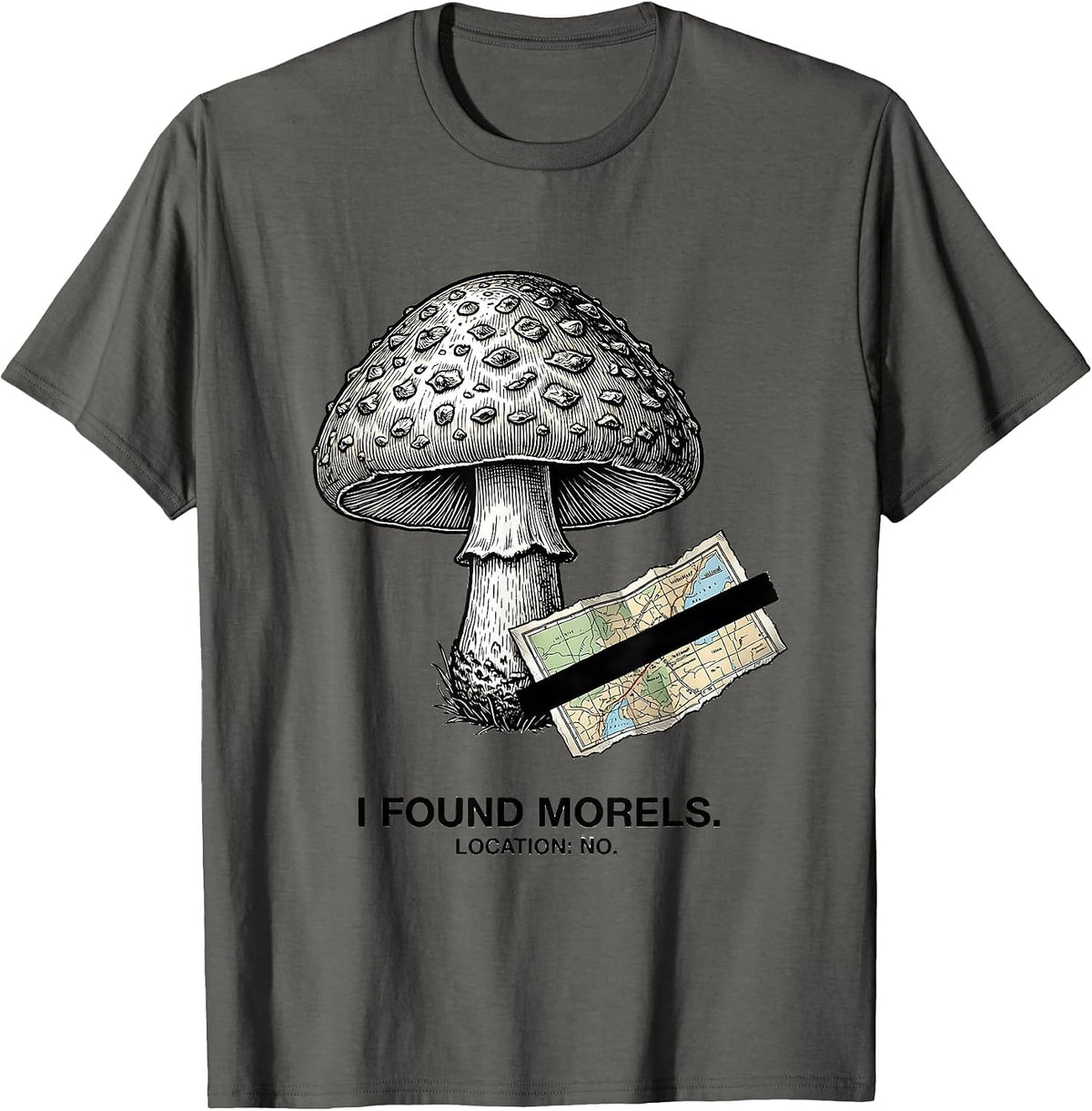 I Found Morels Funny Mushroom Foraging Psychedelic T-Shirt - Asphalt Grey