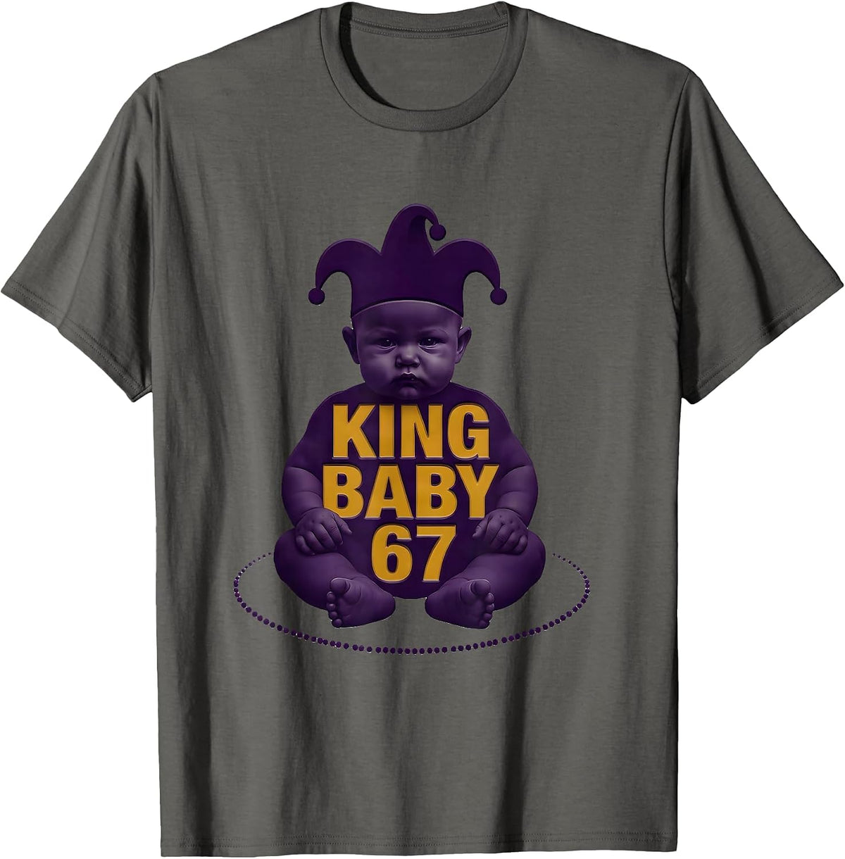 King Baby 67 Minimalist Mardi Gras Six Seven Meme Kids Humor T-Shirt - Asphalt Grey