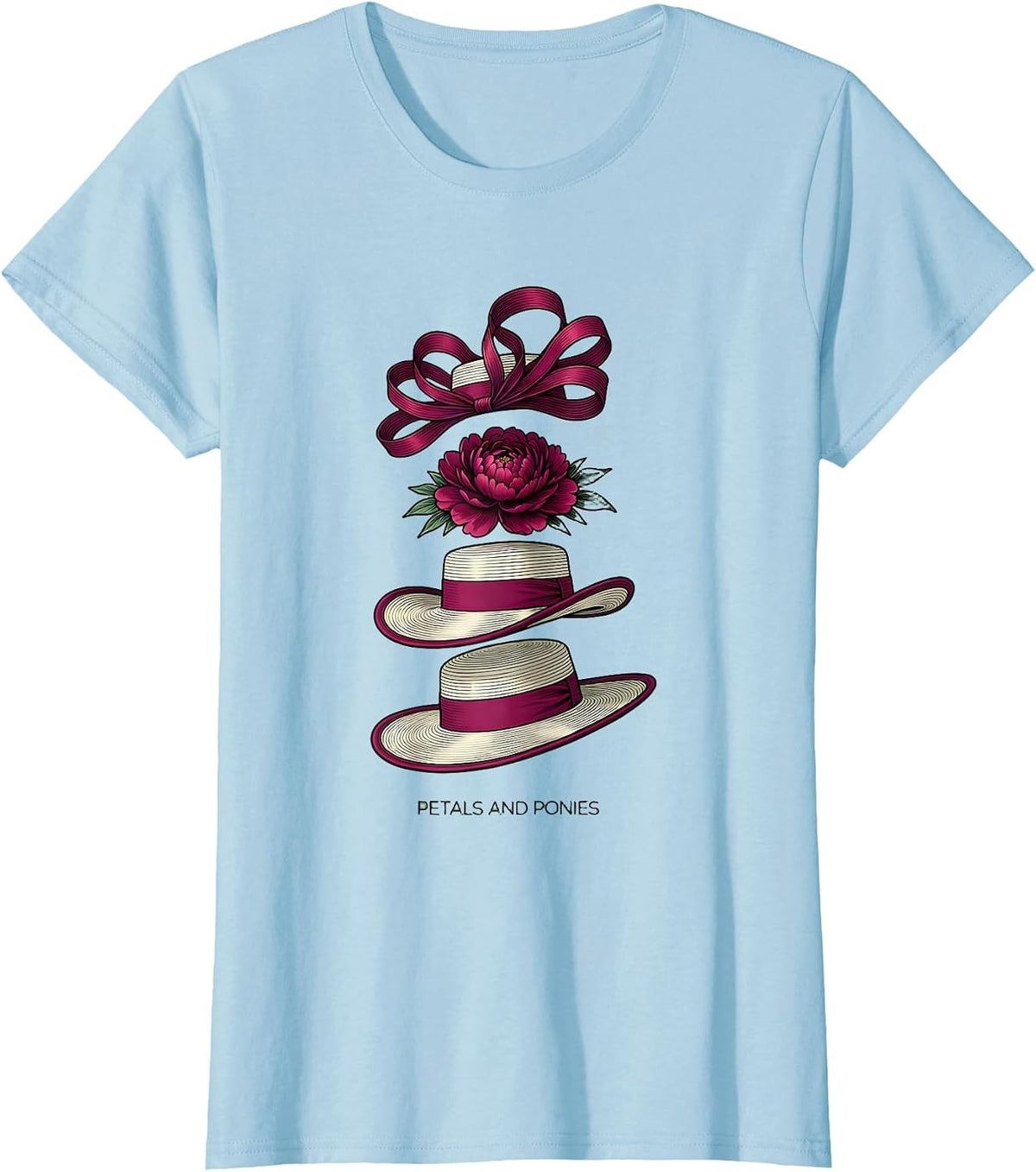 Petals and Ponies Floral Derby Fashion Design T-Shirt - Baby Blue