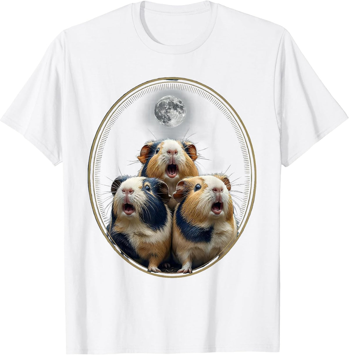 Three Guinea Pig Moon Meme Parody Novelty Humor T-Shirt - White