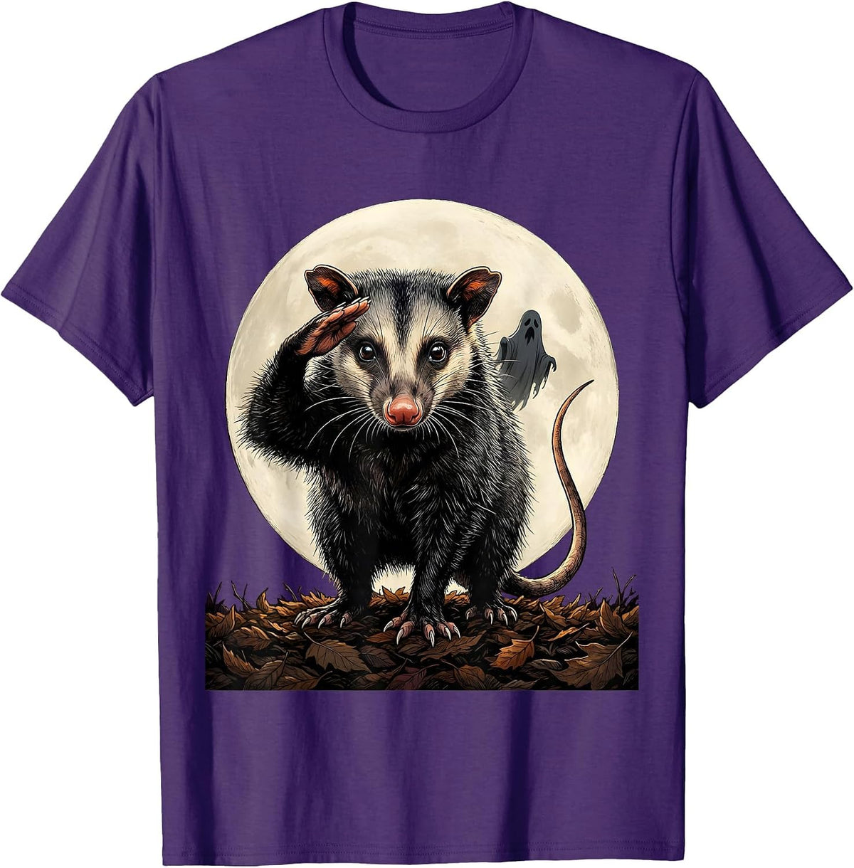 Dignified Opossum Moon Halloween Gothic Fantasy Novelty T-Shirt - Purple