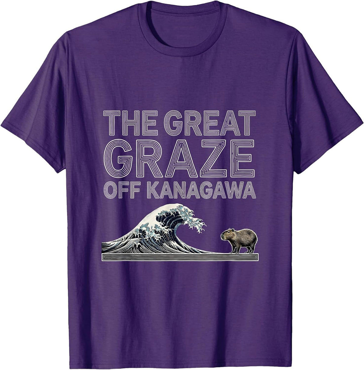 Men's The Great Graze off Kanagawa Funny Capybara Japanese Art T-Shirt - Purple