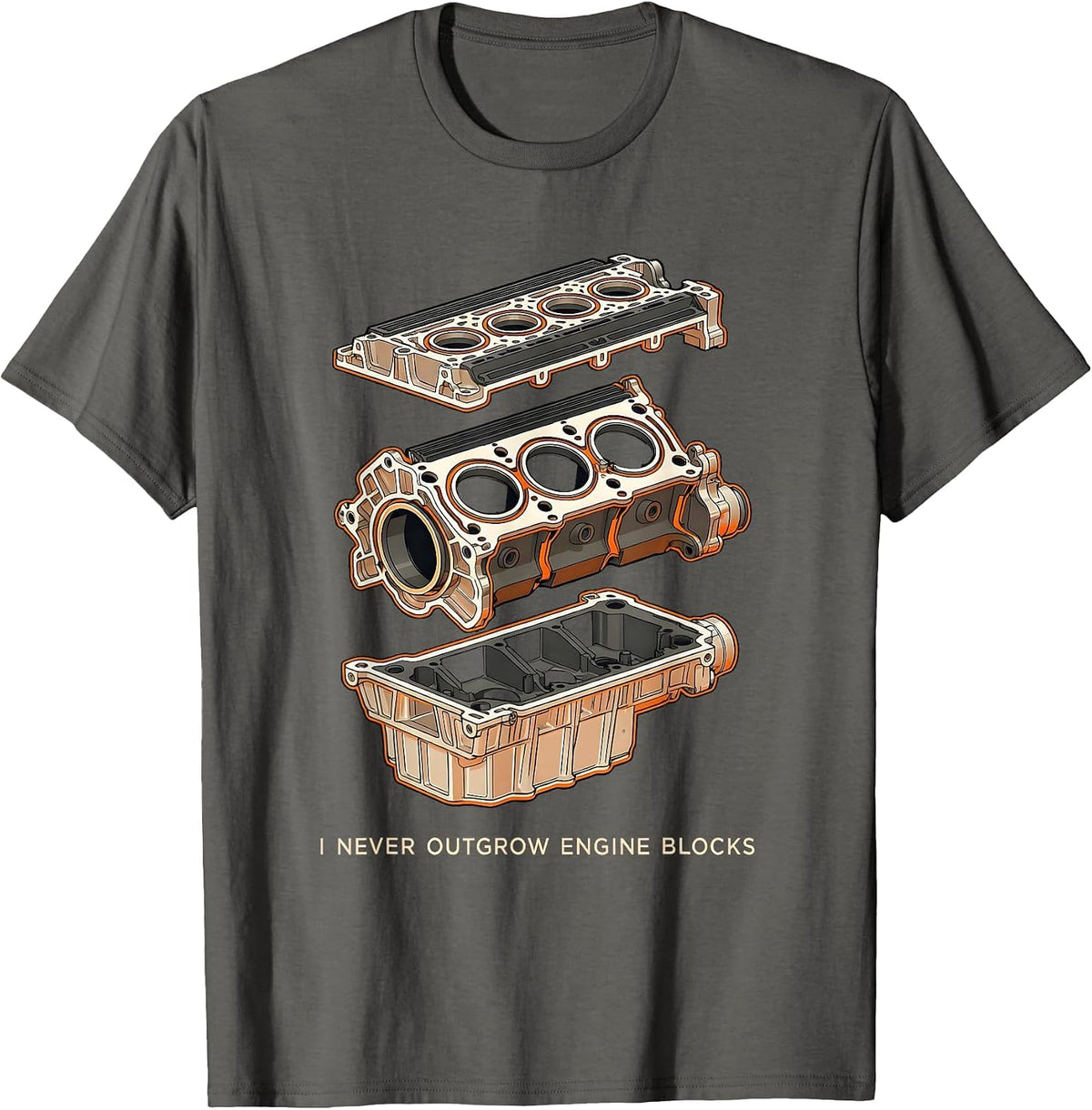 Men's I Never Outgrow Engine Blocks Funny Mechanic Garage Gift T-Shirt - Asphalt Grey