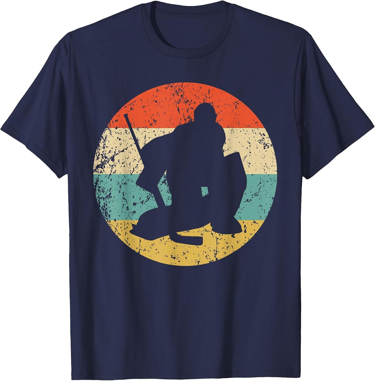 Hockey Vintage Retro Hockey Goalie T-Shirt - Navy Blue