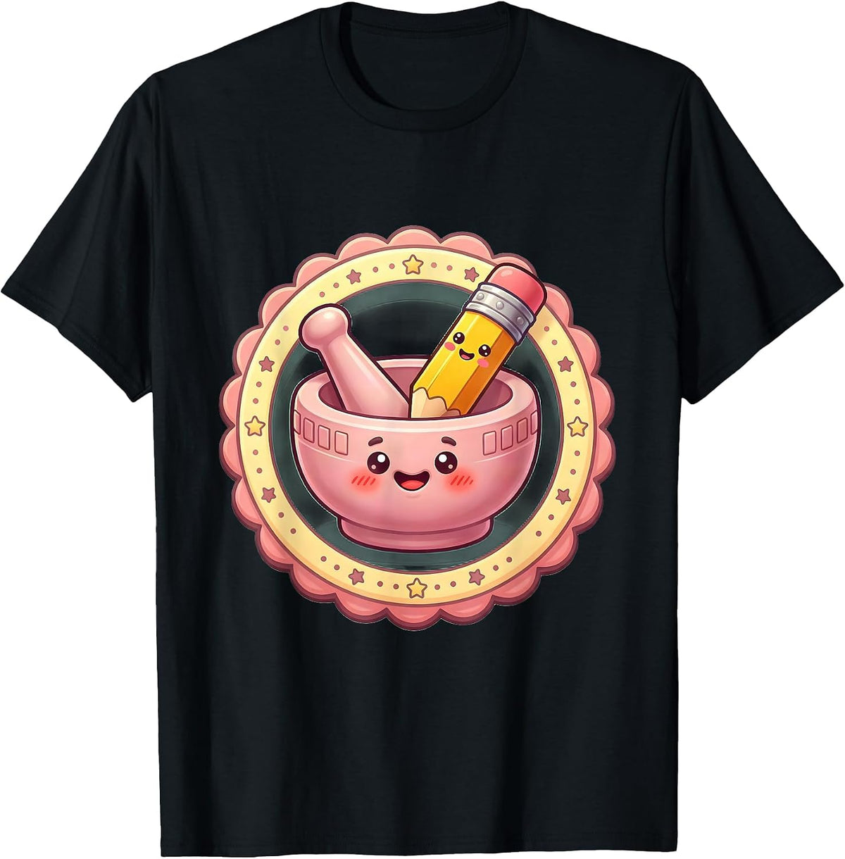 Men's Mortar and Pestle Pencil Eraser Illustration T-Shirt - Black